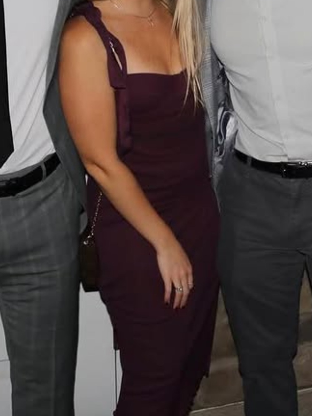 Free People Burgundy Midi Tie-Shoulder Dress